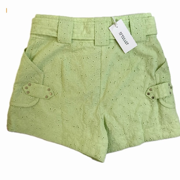 Derek Lam 10 Crosby Brat Green Eyelet Belted Shorts - Picture 9 of 16